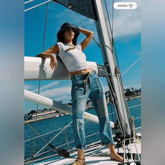 We The Free Moxie Pull-On Barrel Jeans, Patchwork, Sz 26 NWOT - Picture 3 of 8